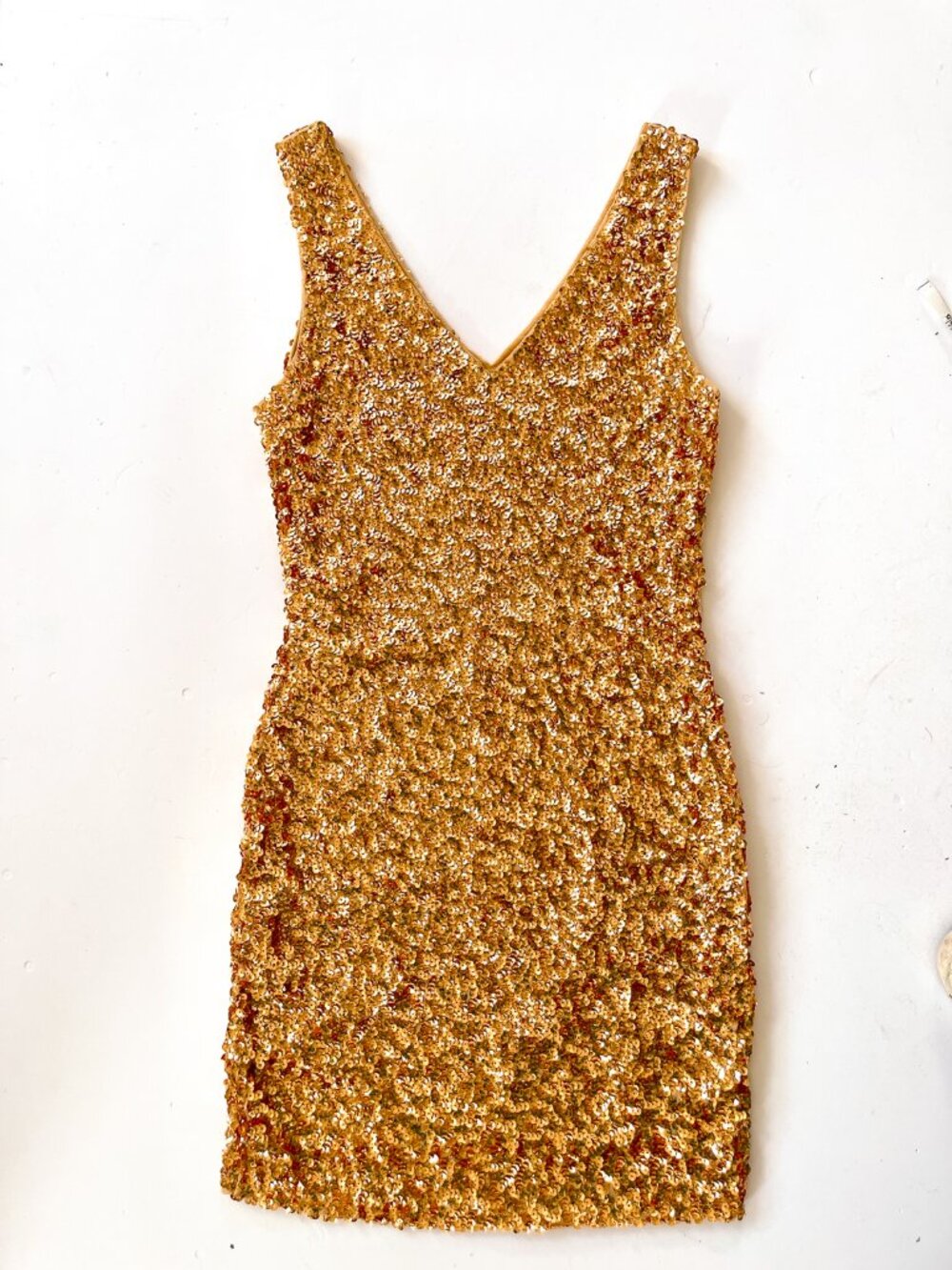 Gold sequin v neck mini dress